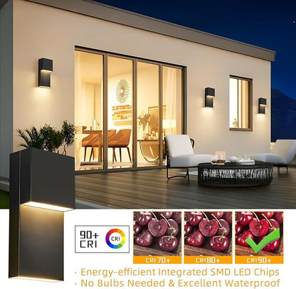 tewei Modern LED Outdoor Wall Sconce 20W Exterior Lighting Fixtures, Black Outside Lights for House Integrated LED Outdoor Wall Mount Lights for Front Porch Garage, Warm White 3000K, 1 Pack