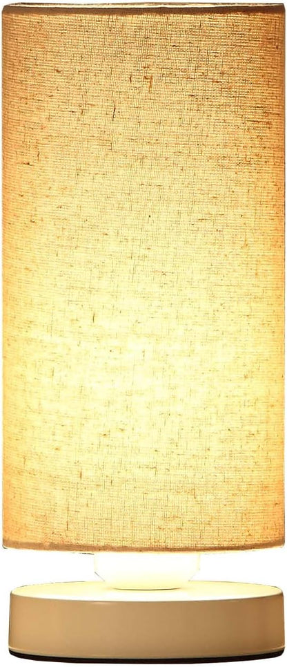 Bieye L10271 Linen Fabric Table Lamp with Cylindrical Lampshade, 11-inch Tall (Creamy-White)