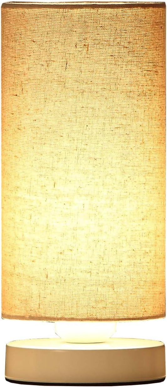 Bieye L10271 Linen Fabric Table Lamp with Cylindrical Lampshade, 11-inch Tall (Creamy-White)