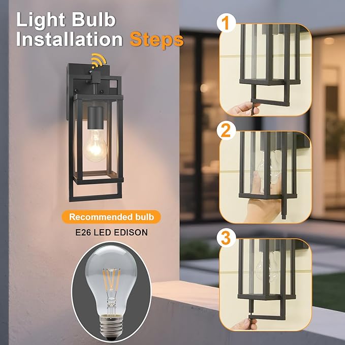 ALVIME Dusk to Dawn Outdoor Wall Lantern, 13 Inch Exterior Light Fixtures, Waterproof Exterior Wall Sconce Lights for House Entryway, Front Door, Patio, Garage, E26 Base&High Strength Clear Glass