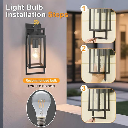 ALVIME Dusk to Dawn Outdoor Wall Lantern, 13 Inch Exterior Light Fixtures, Waterproof Exterior Wall Sconce Lights for House Entryway, Front Door, Patio, Garage, E26 Base&High Strength Clear Glass