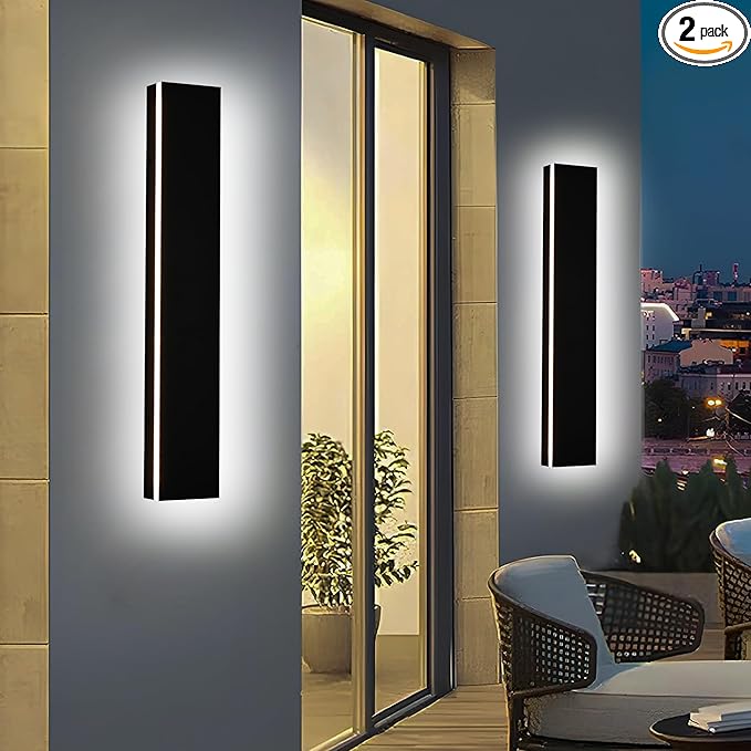 2 Pack 24 inch Linear LED Outdoor Wall Lights, 17W 5CCT Color Selectable Outside Garage Lights Wall Mount 4.3 Inch Wide Dimmable Black Porch Lights, Waterproof IP65