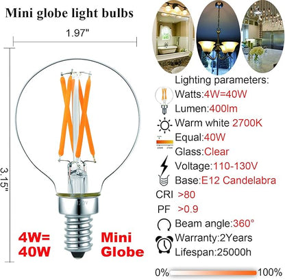 LiteHistory e12 led dimmable g16.5 Light Bulb 6W Equal 60 Watt 600lm AC120V e12 Candelabra Bulb 60 Watt for Chandeliers,Ceiling Fan,Vanity Warm White 2700K Globe e12 Light Bulb 6Pack