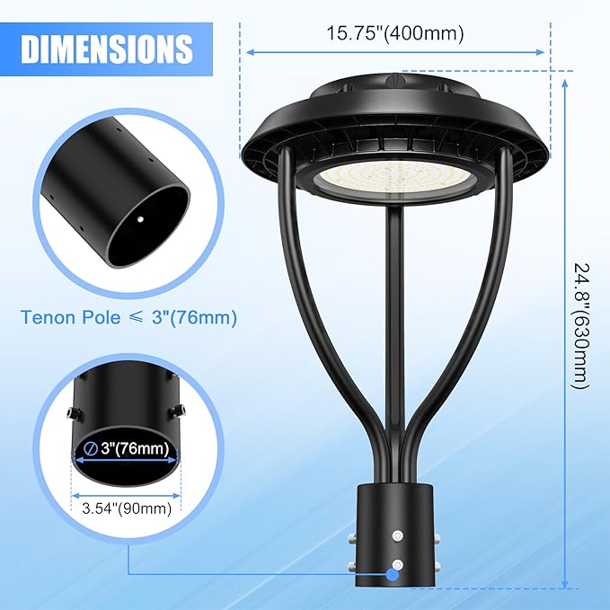 4Pack LED Post Top Light 150W 120W 90W Adjustable with Dusk to Dawn Photocell,22500LM 5000K Outdoor Pole Lights, IP65 Waterproof Outdoor Post Light Fixtures for Garden Yard ETL DLC Listed