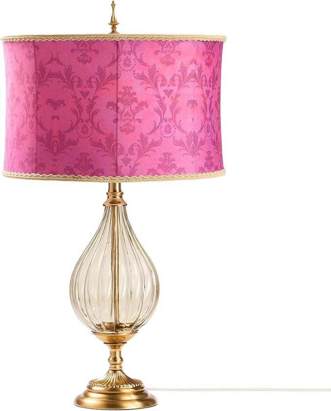 River of Goods 30.5" H Colette Fuchsia Drum Shade Geometric Glass Table Lamp