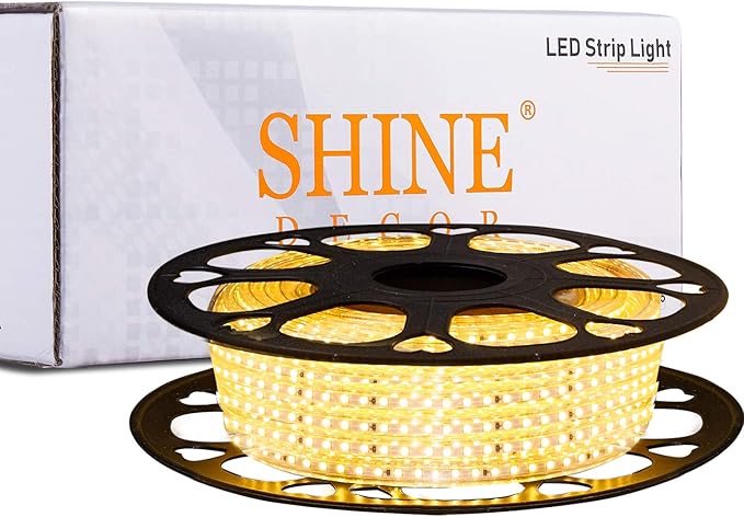 Shine Decor LED Strip Light 50FT 120VAC, Super Bright 6337 Lumens Dimmable, IP65 Waterproof for Outdoor Indoor, 3000K Warm White Every 1.6ft Cuttable Proselect Lighting Strip, 6x10mm ETL Listed