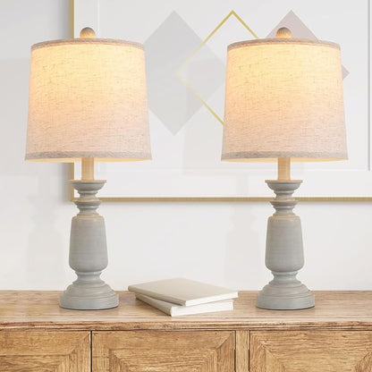 Terpsichore Lamps Set of 2 Modern Farmhouse Table Lamp Bedside Reading Lights Living Room End Lamps Bedroom Night Light,High 22.5 Inch,Antique Grey,with Fabric Lamp Shade,Bulb Not Included