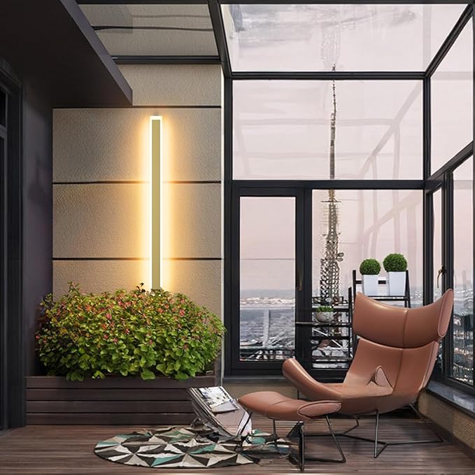 Aipsun Outdoor Lights 2 Pack,Modern Outdoor Wall Light Fixture Long Strip LED Wall Sconce IP65 Anti Rust Warm Light 3000K Gold Exterior Wall Mount Lights for Entrance, Hallway, Garage, Porch