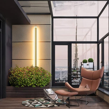 Aipsun Outdoor Lights 2 Pack,Modern Outdoor Wall Light Fixture Long Strip LED Wall Sconce IP65 Anti Rust Warm Light 3000K Gold Exterior Wall Mount Lights for Entrance, Hallway, Garage, Porch