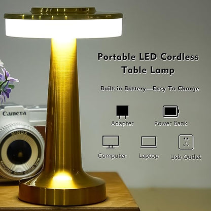 VIHOSE Cordless Table Lamps LED Portable Rechargeable Table Lamp with Touch Sensor 3 Color Dimming up to 15 Hours Battery Desk Light for Restaurant Nursery Living Room(Gold,24 Pcs)