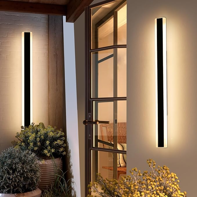 Mikeru 2Pack 57inch Outdoor Wall Light Fixtures, 3000/4500/6000K 3 Color Modern Black Linear Wall Lights Front Porch Light Wall Mounted Led Lighting for Basement, Shop,Garage Non-Dimmable