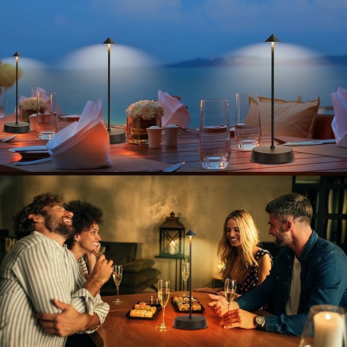 Cordless Table Lamp Rechargeable, Battery Operated 6000mAh Desk Lamp Touch Dimmable Lamp Outdoor Waterproof Portable Wireless Table Light, Small Table Lamp for Restaurant Bar/Outdoor (Black-2PC)