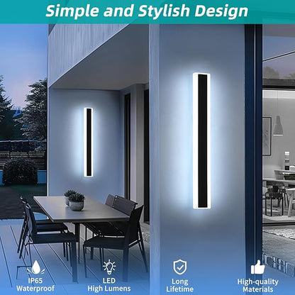 Mikeru 2Pack 31.4inch Long Led Wall Light, 6000k Cool White Modern Outdoor Wall Light Ip65 Waterproof Black Acrylic Porch Exterior Lighting Fixtures, Exterior Wall Mount Lights