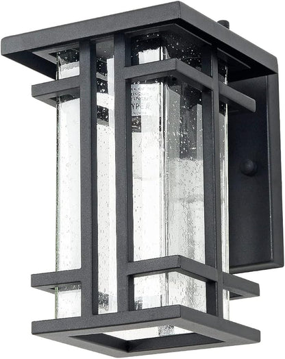 Retro Outdoor Wall Light Small Outside Wall Lamp with Clear Seeded Glass Shade 10"H Exterior Light Fixtures Wall Mount IP65 Waterproof Outdoor Porch House Lighting Exterior Wall Lantern E26,Black