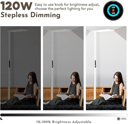 120W Led Floor Lamp, 10500LM Full Spectrum Eye Care Standing Lamp, 77" Motion Sensor Floor Lamps, Bright Reading Floor Lamp for Living Room, Study Room, Bedroom, Office, 4000K Natural Daylight