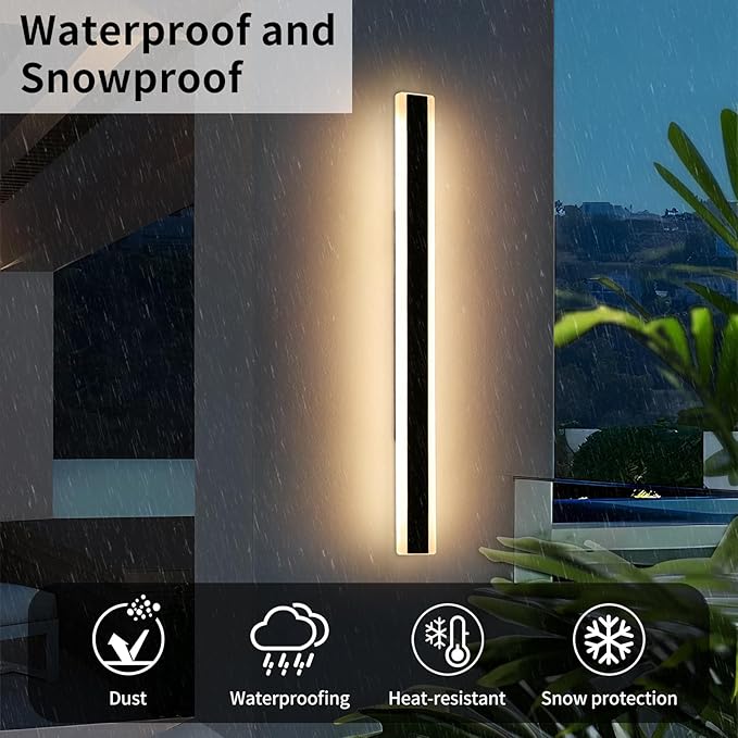 Modern Outdoor Wall Lights, 57inch Long Linear LED Wall Sconce, 3000K Warm White, IP65 Waterproof, 50W, Minimalist Lamp Black Exterior Lighting Fixture for Porch, Garden, Yard