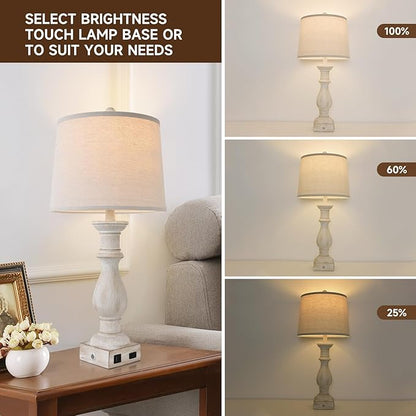 Table Lamps Set of 2 Vintage Night Stand Light Touch Dimmable Desk Lamp Farmhouse Resin Lamp,Bedside Lamps with USB Ports and Outlets Lamps,for Bedroom,Living Room,Office,Dining Room,End Table,Reading