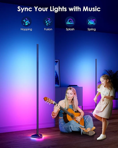 Corner Floor Lamp, RGB LED Corner Lamp with Music Sync, Smart App and Remote Control Color Changing Ambience Light, LED Lamp with 16 Million Colors for Gaming Room, Bedroom, Living Room