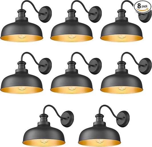 Outdoor Wall Light Fixture, Farmhouse Barn Light, Farmhouse Weatherproof Exterior Wall Sconce, Anti-Rust Outside Lantern Lamp for Porch, Patio, Garage (Black, Regular-8Pack)