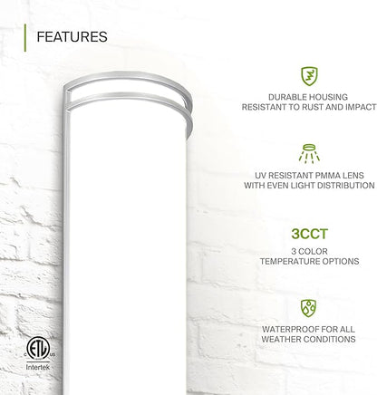 ASD 36 Inch LED Outdoor & Indoor Wall Mount Light Fixture - Brushed Nickel Modern Wall Sconce Lighting - 30W 120-277V 3000K 4000K 5000K Dimmable Front Door & Patio Exterior Lights - ETL