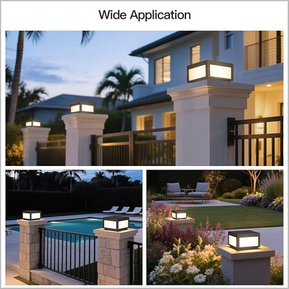 Outdoor Post Lights Hard Wired, 9.8" Pillar Lights Waterproof, AC100-240V LED Column Lamp, Electric Modern Fence Deck Cap Lantern 3000K Lighting for Patio Garden Driveways Entrances Posts
