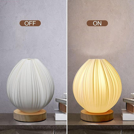 Zenply Novelty Small Table Lamp for Bedroom & Living Room, Vintage Style Striped Night Light, Mini Bedside Lamp for Small Spaces & Kids Room, Office, Dorm (Lotus)