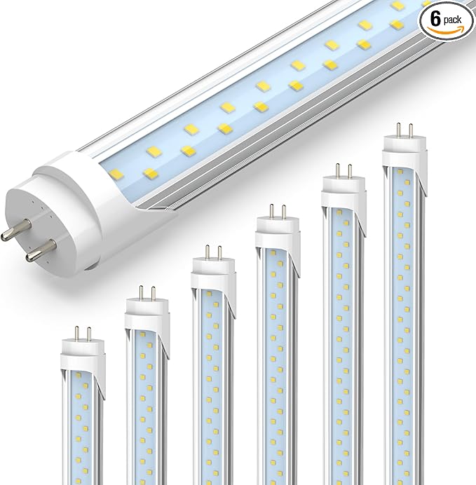 JESLED 4FT LED T8 Type A+B Tube Lights, 24W(65W Equivalent), 3200LM, 5000K, Single or Double End Powered, Plug and Play or Ballast Bypass, 4 Foot T10 T12 Fluorescent Bulbs Replacement, Clear(6-Pack)