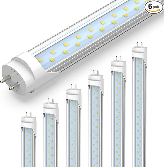 JESLED 4FT LED T8 Type A+B Tube Lights, 24W(65W Equivalent), 3200LM, 5000K, Single or Double End Powered, Plug and Play or Ballast Bypass, 4 Foot T10 T12 Fluorescent Bulbs Replacement, Clear(6-Pack)
