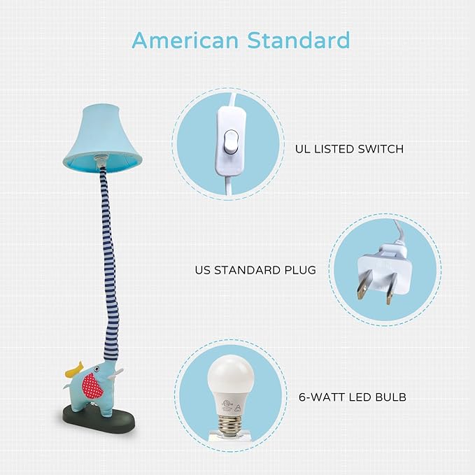 Floor Lamp, Blue Elephant Creative Design Modern Floor Lamp for Bedroom, 51 Inch Tall Hand-Stitched Toy Standing Lamp, Floor Lamps for Living Room Come with an E26 LED Bulb (Blue Elephant)