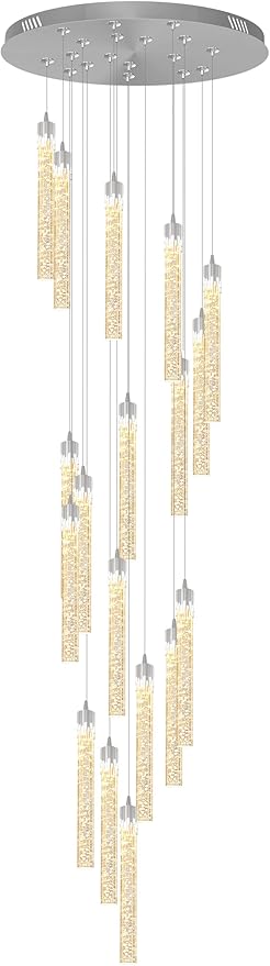 H125'' Modern Crystal Chandelier 18-Lights Large Foyer Chandelier Crystal Pendant Ceiling Light for Staircaes Hallway Entrance Silver