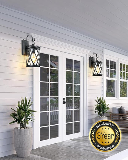 VIANIS Porch Lights Outdoor, Black Outdoor Lights for House Dusk to Dawn, 2 Pack Exterior Lighting Fixtures, Waterproof Outdoor Light Fixture Lantern for House, Garage, Entryway, Anti-Rust, Aluminum