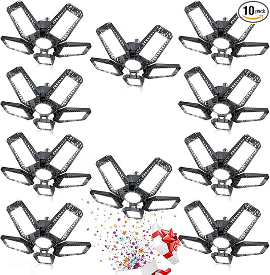 LED Garage Light - 160W 16000LM 6500K LED Garage Ceiling Lights, Screw in Shop Lighting 5+1 Deformable Panels for Attic, Basement, Workshop, E26/E27 (10)