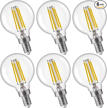 FLSNT G16.5 Dimmable LED Candelabra Bulbs 60W Equivalent, LED E12 Chandelier Light Bulbs, 500LM, CRI82, 4W, AC 120V, 6 Pack, 3500K Netural White