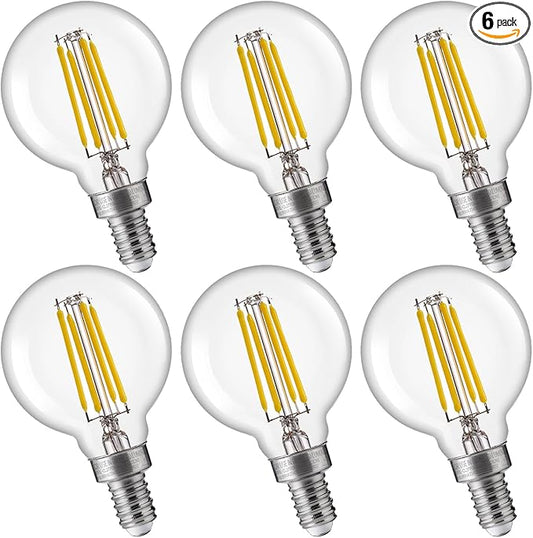 FLSNT G16.5 Dimmable LED Candelabra Bulbs 60W Equivalent, LED E12 Chandelier Light Bulbs, 500LM, CRI82, 4W, AC 120V, 6 Pack, 3500K Netural White