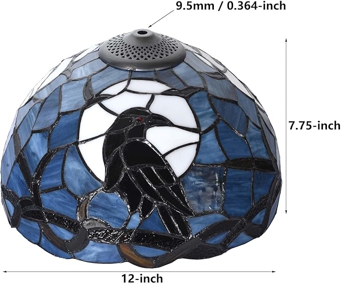Bieye S10956 Raven Sitting on Bare Tree Tranch Against Full Moon Tiffany Style Stained Glass Lampshade (Dark Blue, 12Wx7.75H)