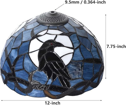 Bieye S10956 Raven Sitting on Bare Tree Tranch Against Full Moon Tiffany Style Stained Glass Lampshade (Dark Blue, 12Wx7.75H)