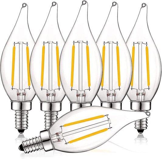 LUXRITE 4W Vintage Candelabra LED Bulbs Dimmable, 400 Lumens, 2700K Warm White, LED Chandelier Light Bulbs 40W Equivalent, Flame Clear Glass, Filament Candle Bulb, UL Listed, E12 Base (6 Pack)