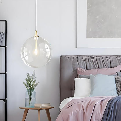 Minimalist Transparent Glass Ball Pendant Light in Gold Finish, Height Adjustable G4 LED Ceiling Haning Light for Dining Room & Living Room (20CM)