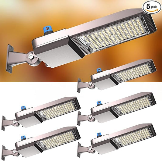 Lightdot 320W(350x1W) LED Parking Lot Lights Outdoor(52500LM Eqv.1400W HPS) 5000K IP65 Parking Lot Lights Commercial ETL Listed Led Pole Light Arm Mount with Smart Photocell for Roadway-5Pack