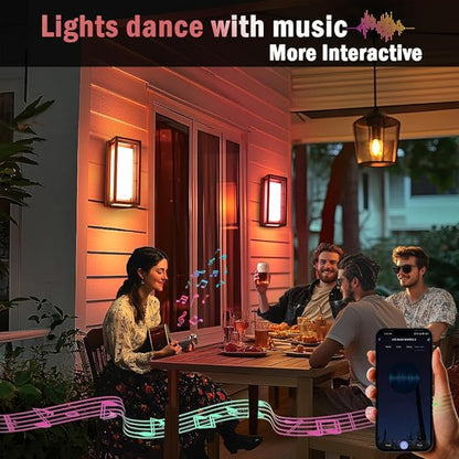 LED Outdoor Wall Light Color Changing, 14 Inch Modern RGBCW Wall Sconce, 22W 1800LM Exterior Light Fixture, Smart Porch Lights Tuya App Control, ETL Certified