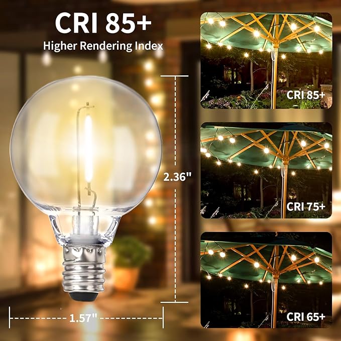 50pack G40 LED Replacement Light Bulbs 120V 0.6W E12 Screw Base Shatterproof Globe Bulbs for Outdoor String Lights Dimmable Edison Light Bulbs for Patio Decor, 2700K Warm White