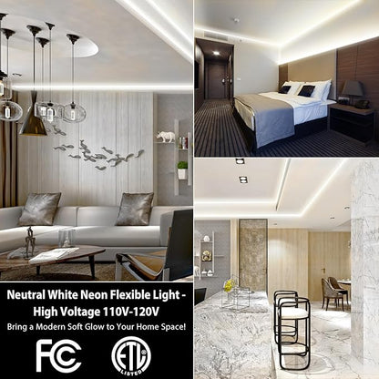 65.6FT LED Neon Rope Light, Connectable & Cuttable 6000K Daylight Neon Lights, IP65 Waterproof Indoor/Outdoor Rope Lighting for Home & Commercial Use, ETL Listed 120V, Uniform Glow