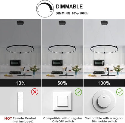 Modern Led Pendant Light Fixture Modern Led Chandelier Dimmable 23.6" Black 1 Circular Ring Hanging Pendant Lighting Fixture for Living Room Dining Room Kitchen Office Foyer 3000K 4000K 6000K