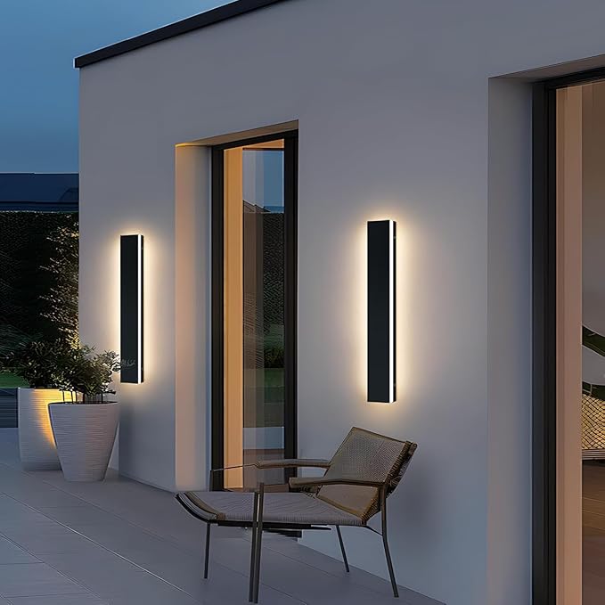 Upgrade Widened 2 Pack Long LED Outdoor Wall Light, 31.4inch Black Modern Wall Sconces, 31W, 3000K Warm White, IP65 Waterproof Front Porch Lighting Fixture for Patio, Garage, Entryway, Fence