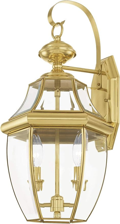 Livex Lighting 2251-91 Monterey 2 Light Outdoor Brushed Nickel Finish Solid Brass Wall Lantern with Clear Beveled Glass