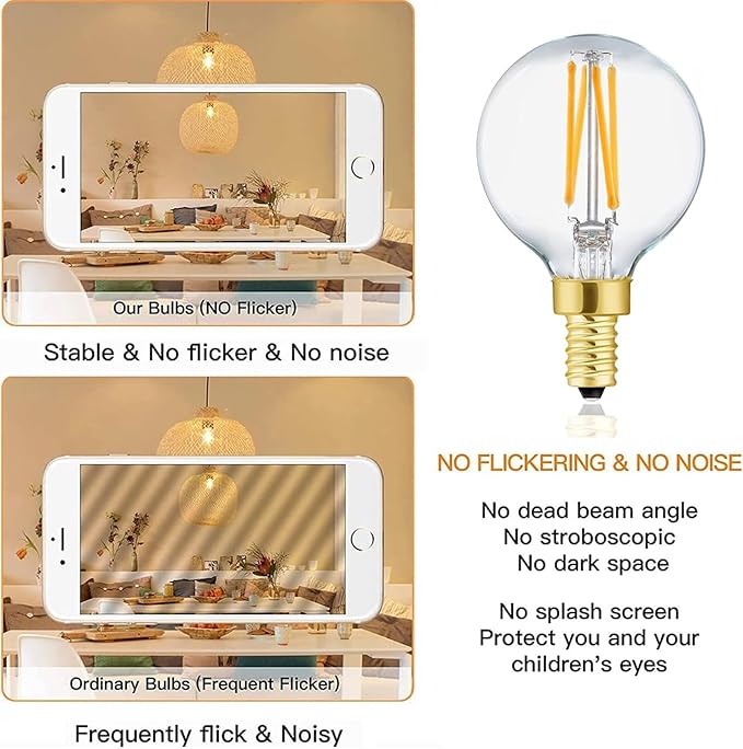 XININSUN E12 G16.5 Light Bulb,40 Watt Candelabra Light Bulb, Dimmable Warm White 2700K 400lm G50 4w Led Globe Bulbs Vintage LED Filament Edison Candle Bulb with Decorative,6Pack