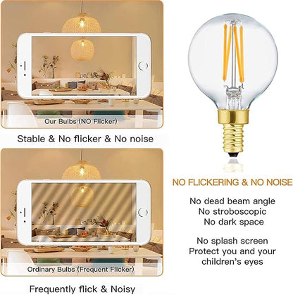XININSUN E12 G16.5 Light Bulb,40 Watt Candelabra Light Bulb, Dimmable Warm White 2700K 400lm G50 4w Led Globe Bulbs Vintage LED Filament Edison Candle Bulb with Decorative,6Pack