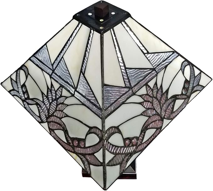 Tiffany Style Table Lamp Banker Mission 22" Tall Stained Glass Tan Green Blue Red Floral Flower Vintage Antique Light Décor Living Room Bedroom Handmade Gift AM312TL14B Amora Lighting