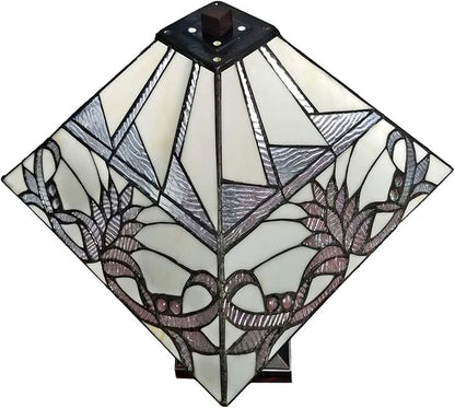 Tiffany Style Table Lamp Banker Mission 22" Tall Stained Glass Tan Green Blue Red Floral Flower Vintage Antique Light Décor Living Room Bedroom Handmade Gift AM312TL14B Amora Lighting