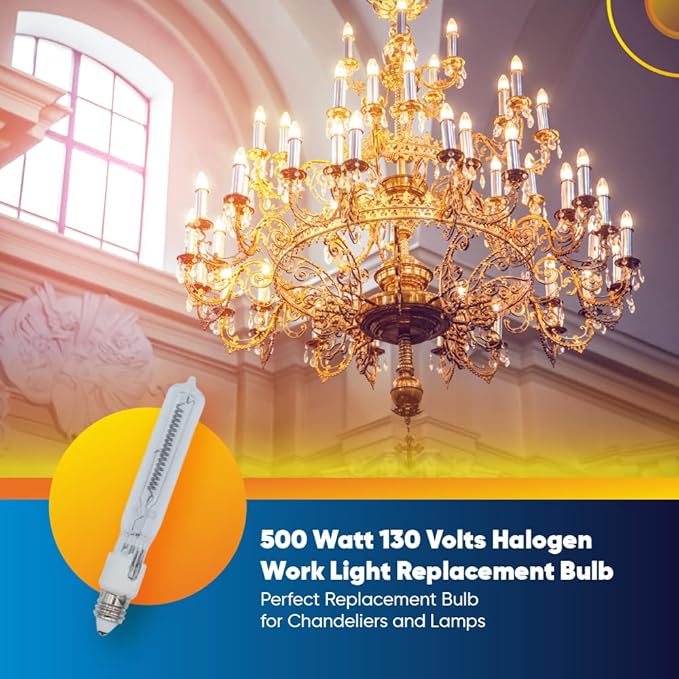 Technical Precision Replacement for Osram Sylvania 500q/cl/mc(eyw) 130v Light Bulb T4 Halogen Tungsten 500w Halogen Work Light Bulb with E11 Minicandelabra Screw Base - 2 Pack